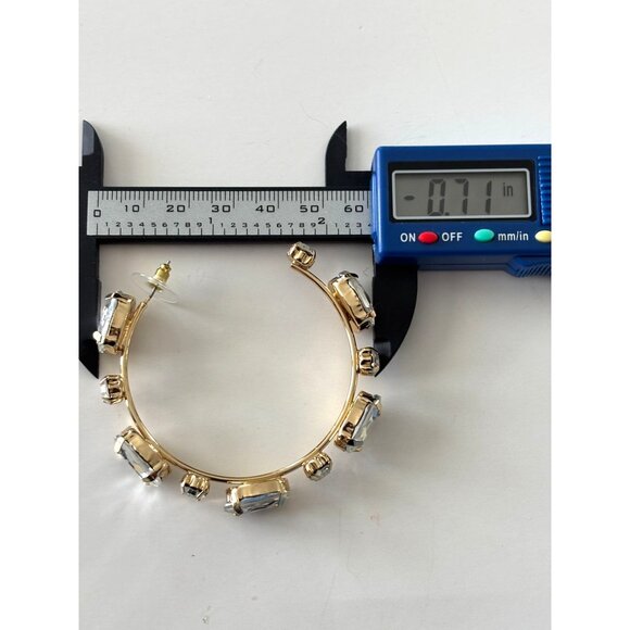 Gold-Tone Crystal Rhinestone Hoop Earrings For Women - 1.7" Diameter - Picture 4 of 5